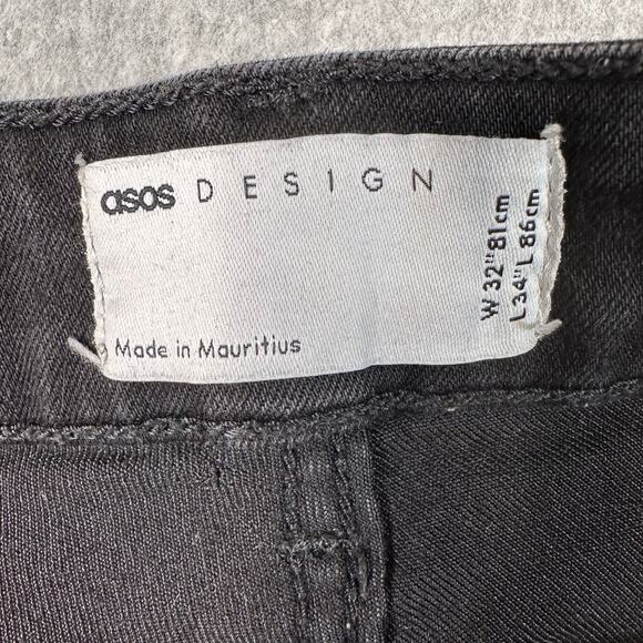 Asos Design Jeans Skinny Mid Rise Men Black W32L34 Distressed Cotton Blend Denim - Picture 3 of 9